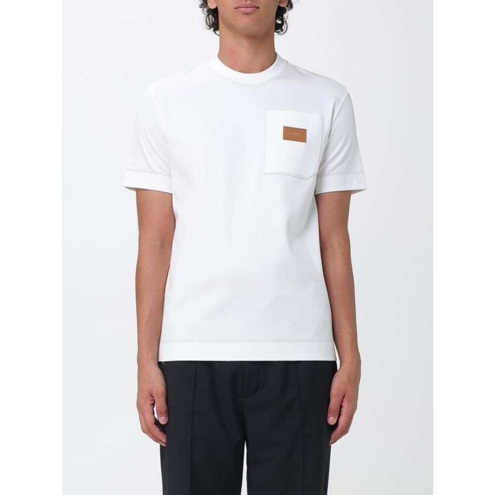 Fendi Men Cotton Fendi T-Shirt With Patch Pocket And Applied Logo